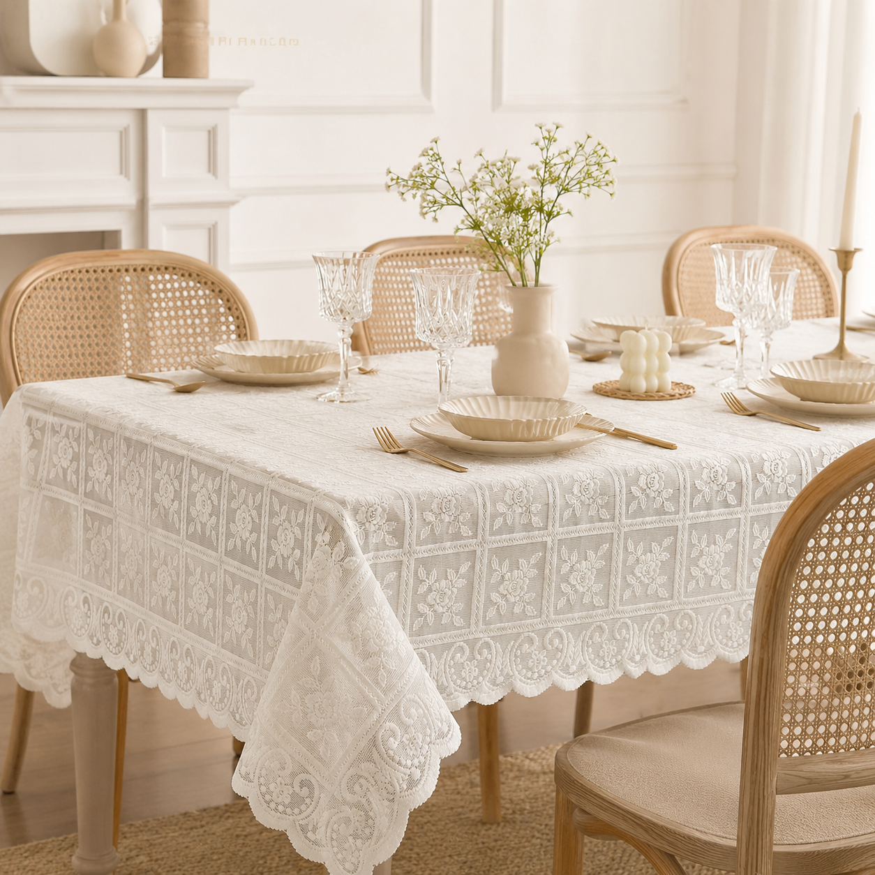 Antique Lace Embroidered Tablecloth