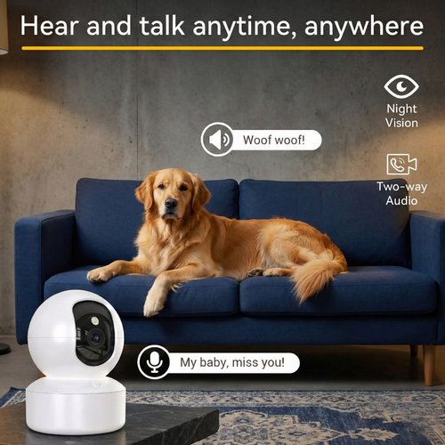 2K Indoor Smart Wi-Fi Camera – 360° Pan/Tilt, Night Vision and Two-Way Audio