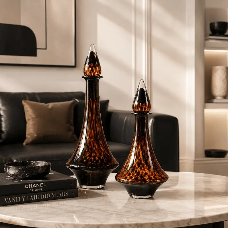 Amber glass decorative vase set for elegant home décor