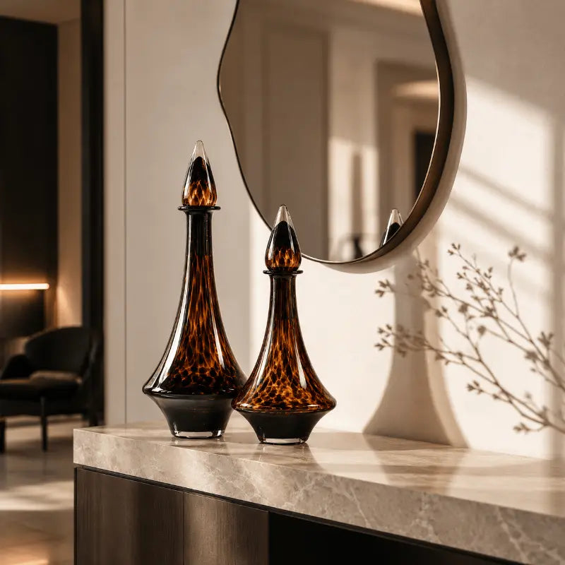 Amber glass decorative vase set for elegant home décor