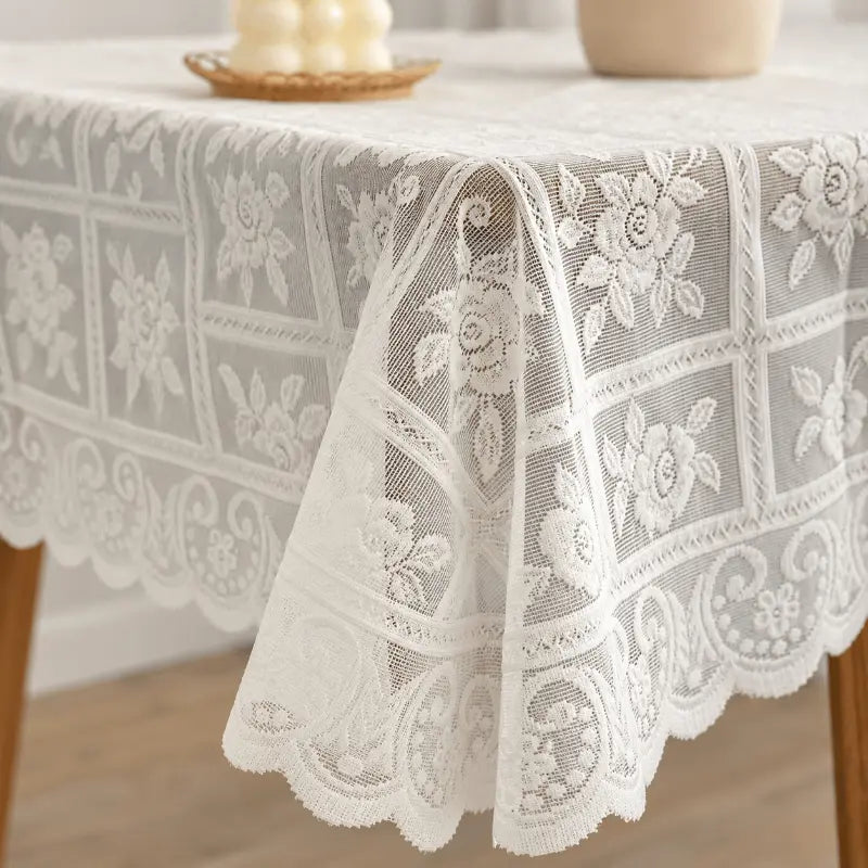 Antique lace embroidered tablecloth for elegant dining table décor