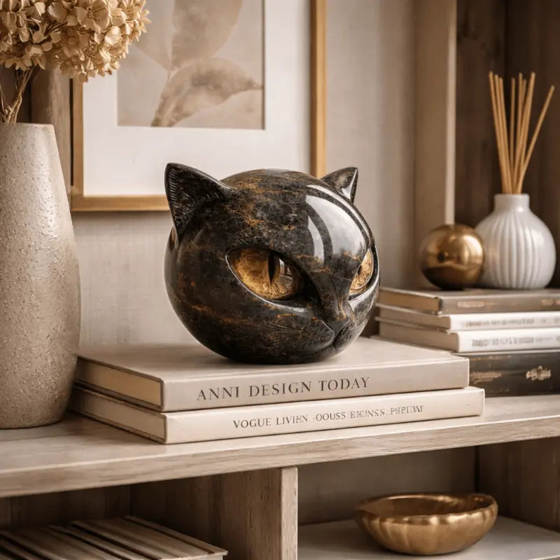 Decorative black cat resin sculpture for modern home décor