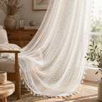 Boho tassel sheer curtains for living room and bedroom décor