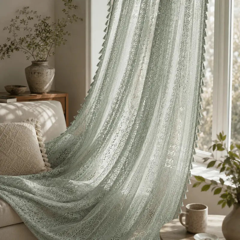 Boho tassel sheer curtains for living room and bedroom décor