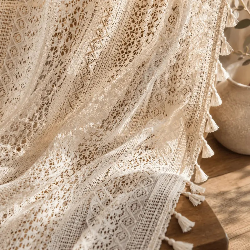 Boho tassel sheer curtains for living room and bedroom décor