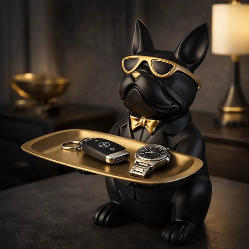 Decorative bulldog resin tray organizer for modern home décor