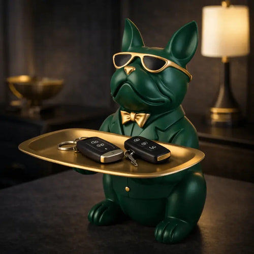 Decorative bulldog resin tray organizer for modern home décor