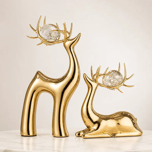 Luxury ceramic deer sculpture set for elegant home décor