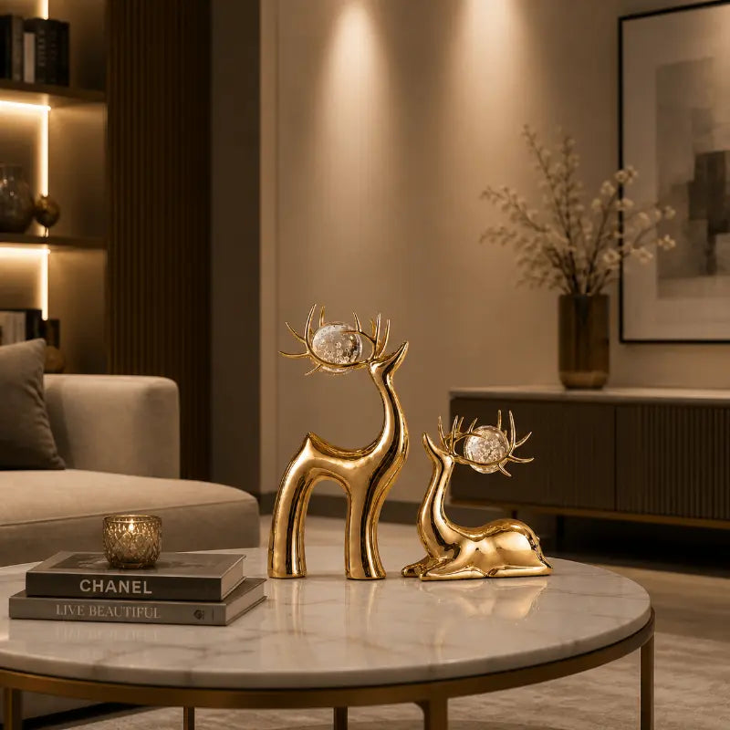 Luxury ceramic deer sculpture set for elegant home décor