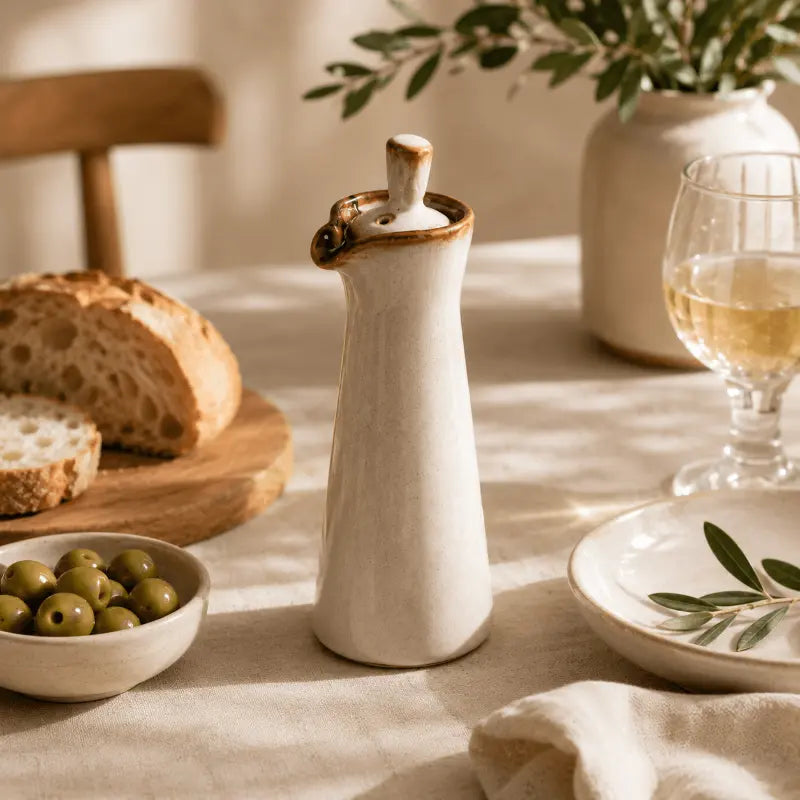 Ceramic oil dispenser bottle for elegant kitchen storage and table serving