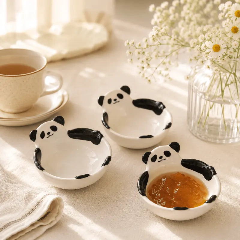 Ceramic panda serving bowl for elegant dining table presentation