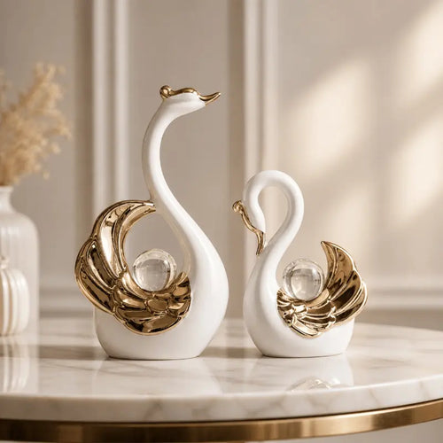 Luxury ceramic swan sculpture set for elegant home décor
