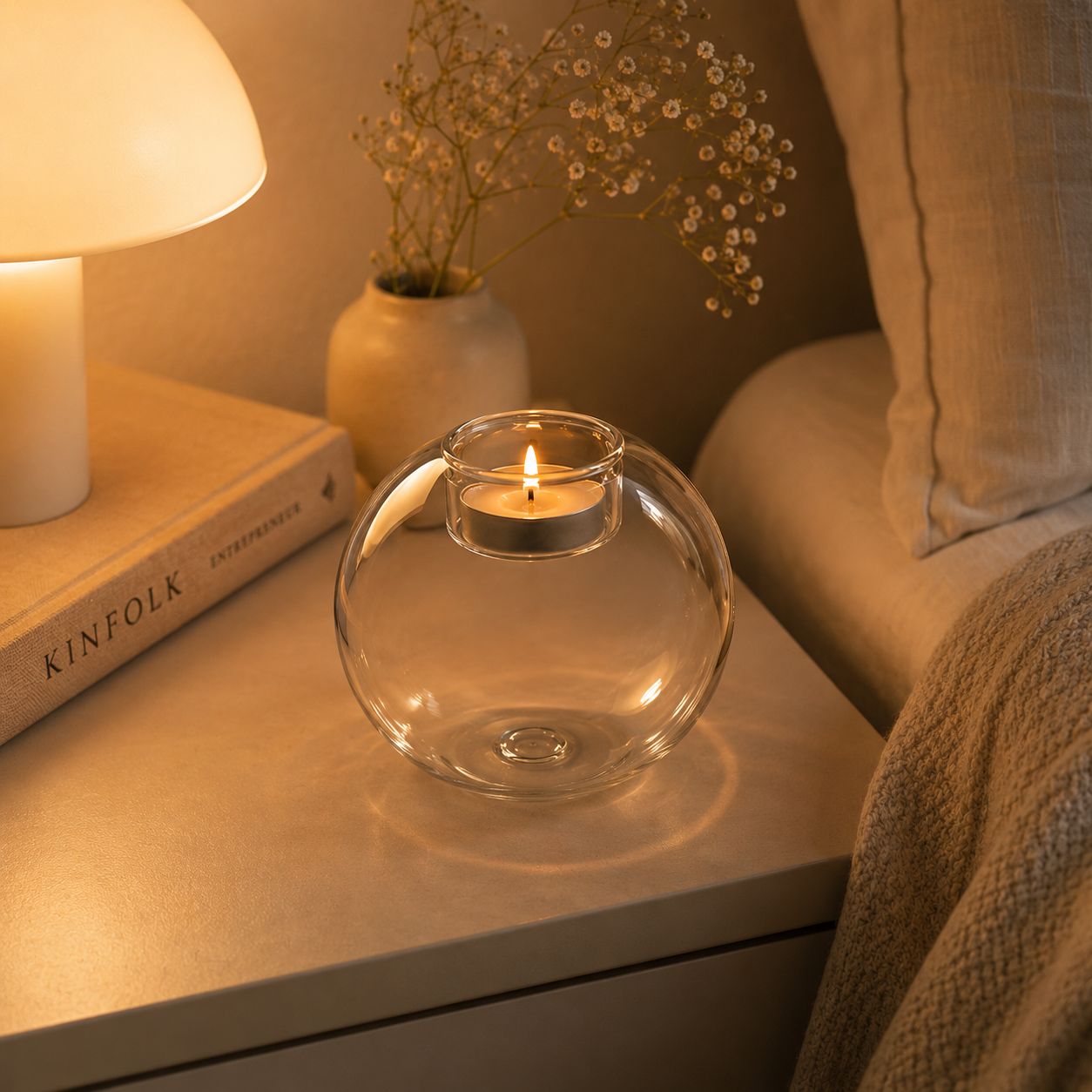 Round Glass Candle Holder – Decorative Table Accent