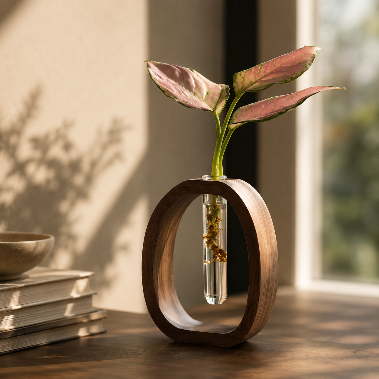Wood & Glass Flower Vase