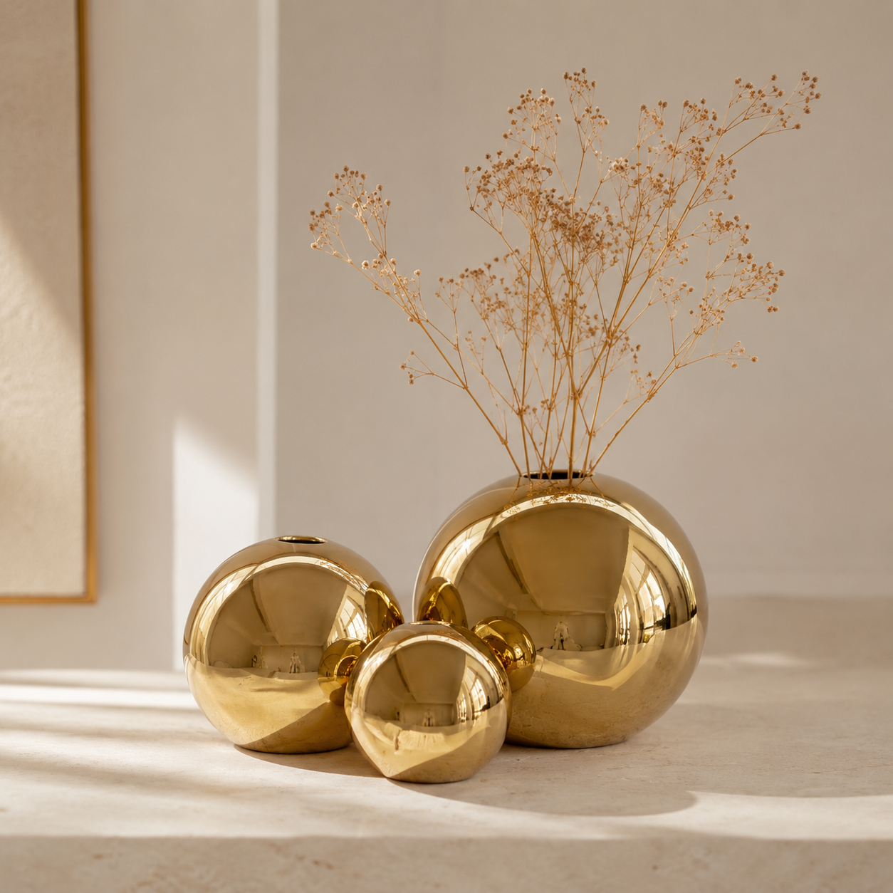 Golden Sphere Ceramic Vase Set