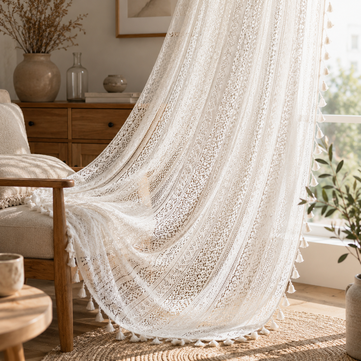 Boho Tassel Sheer Curtains