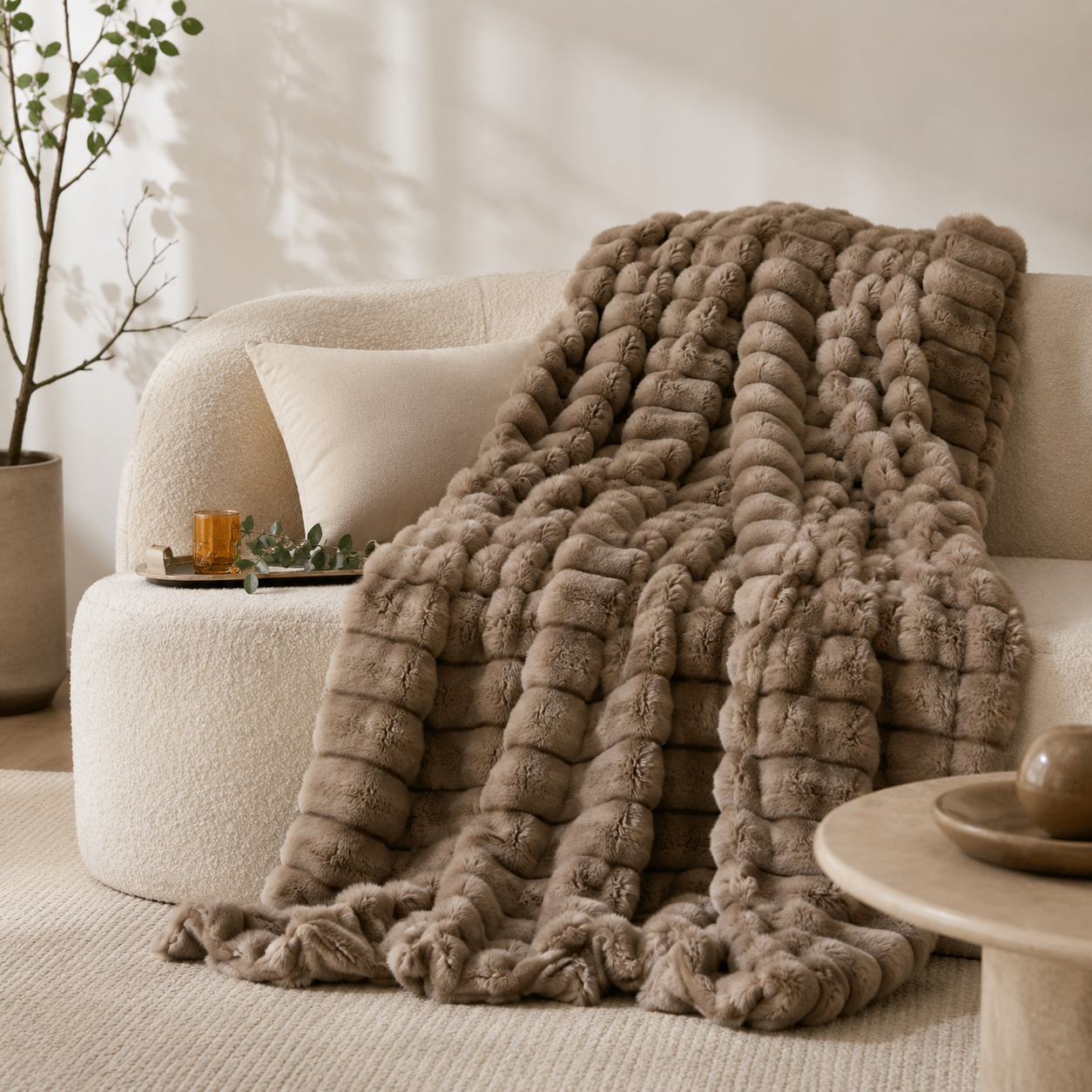 Luxury Plush Throw Blanket – Soft Textured Coffee Finish