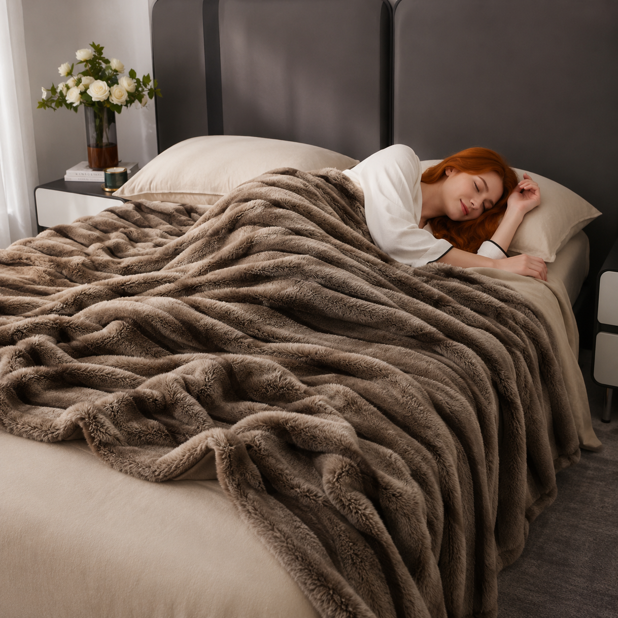 Luxury Plush Throw Blanket – Soft Textured Coffee Finish