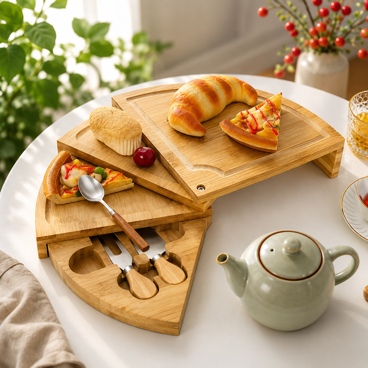 Rotating Bamboo Cheese Board Set – 35cm
