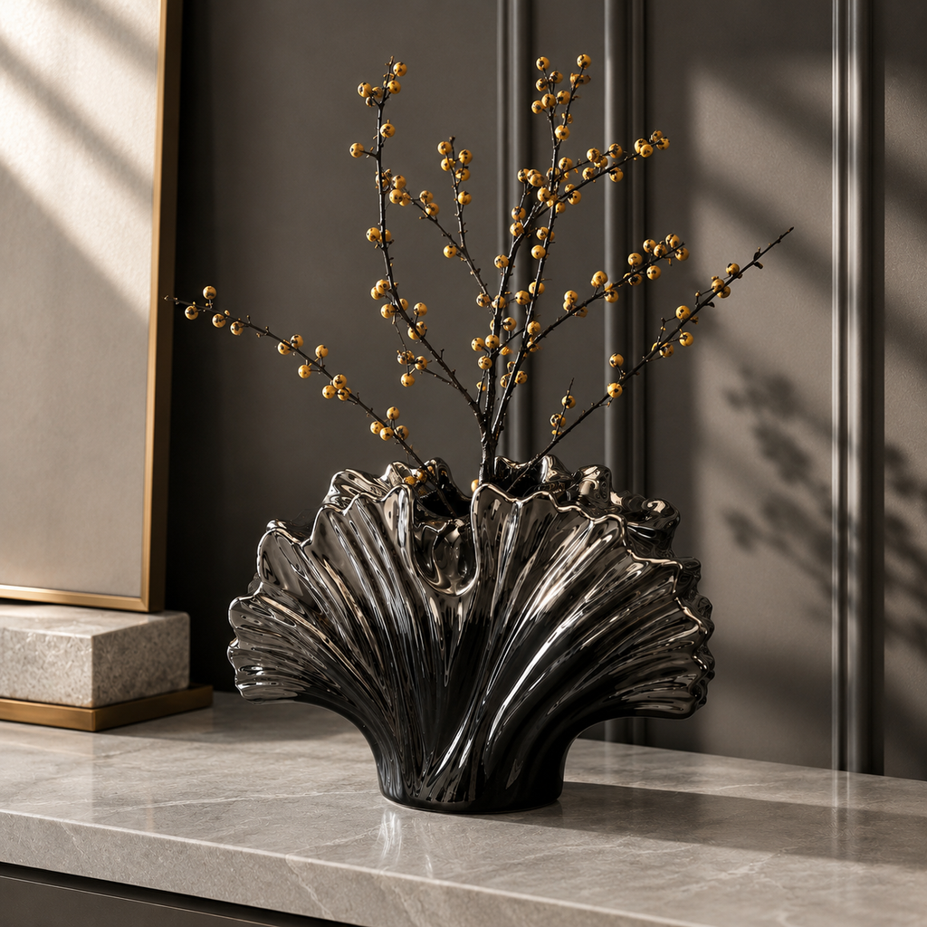 Sculptural Black Ceramic Vase