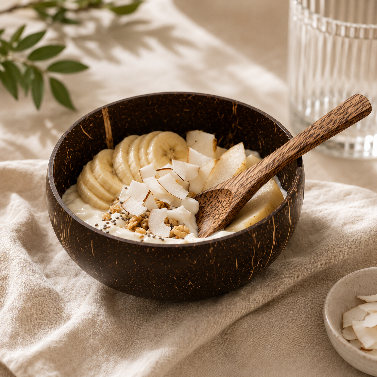Coconut Bowl with Wooden Spoon Set