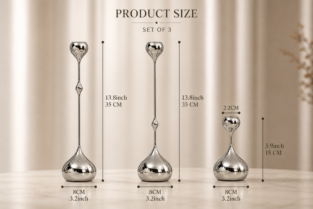 Modern Silver Candle Holder Set (3 Pieces) – Minimalist Metal Decor
