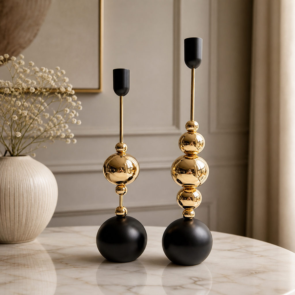 Luxury Gold Candle Holder Set (2 Pieces) – Elegant Table Decor