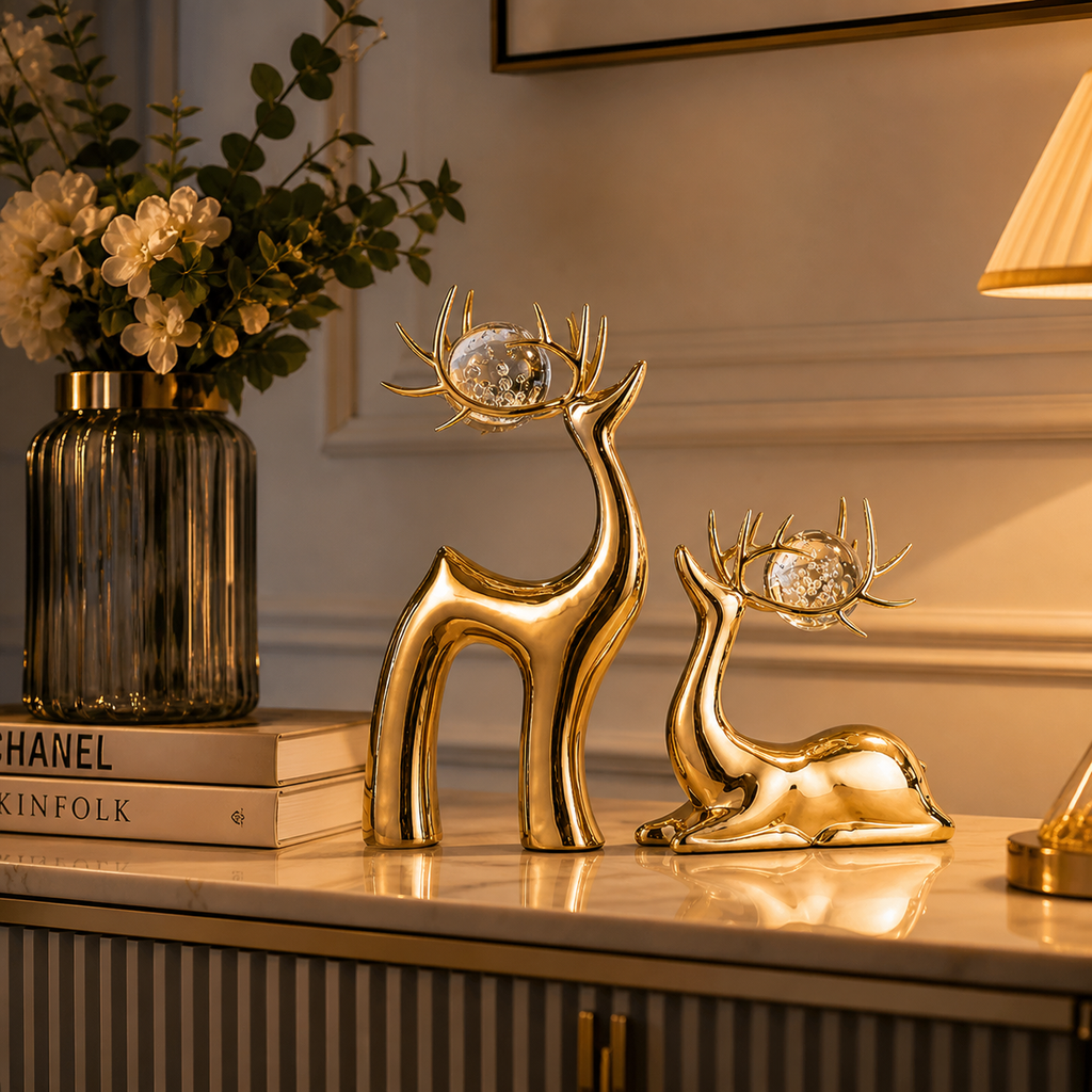 Ceramic Deer Ornament Set (2 Pieces) – Luxury Home Decor Sculpture