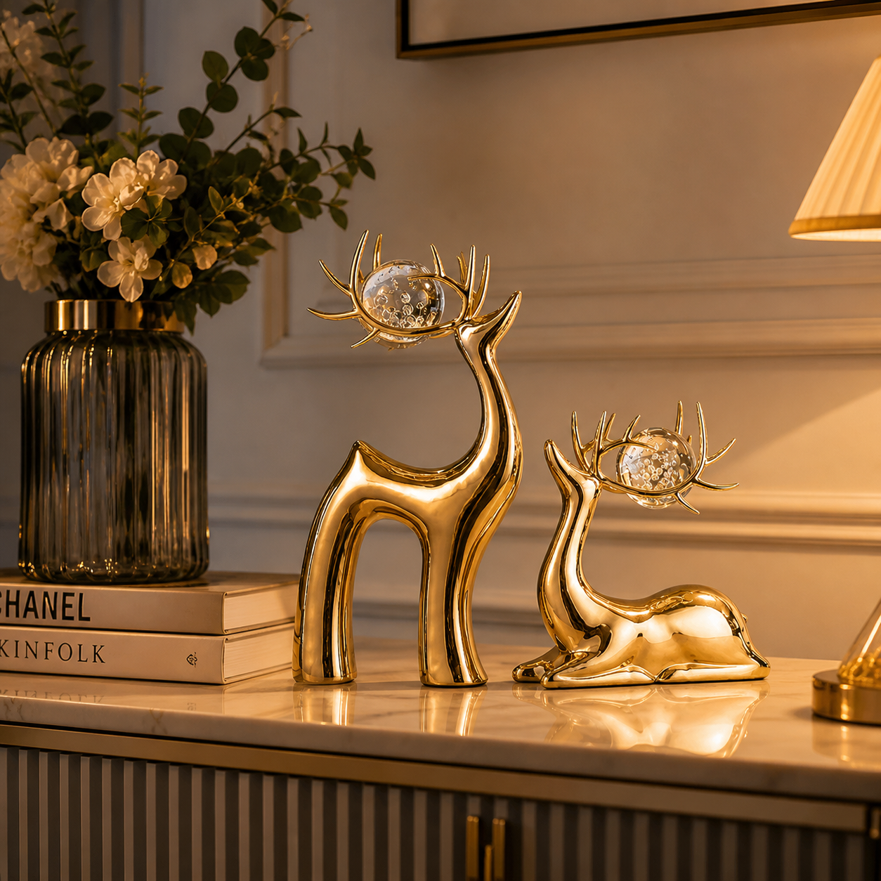 Ceramic Deer Ornament Set (2 Pieces) – Luxury Home Decor Sculpture