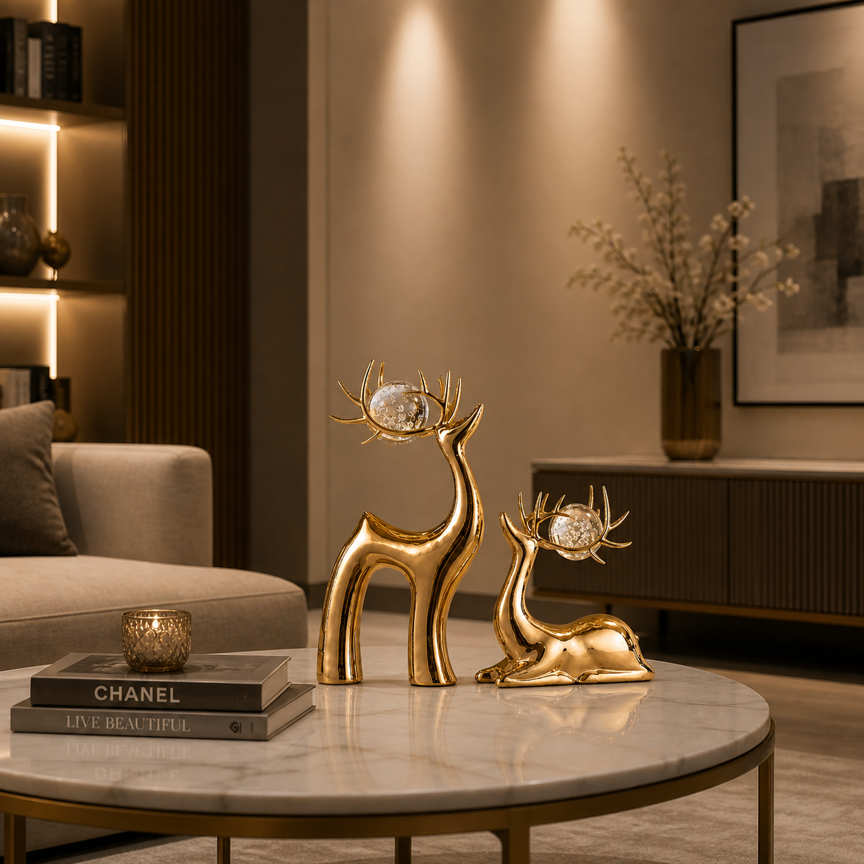 Ceramic Deer Ornament Set (2 Pieces) – Luxury Home Decor Sculpture