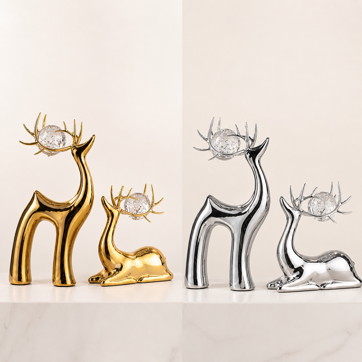 Ceramic Deer Ornament Set (2 Pieces) – Luxury Home Decor Sculpture