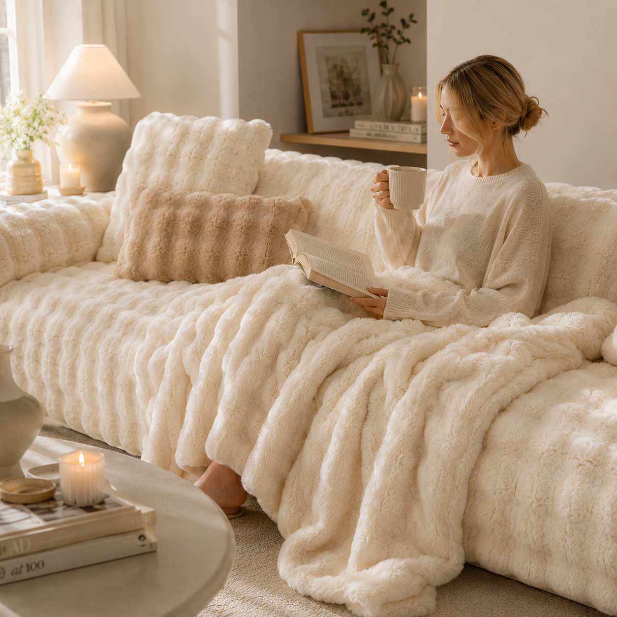 Luxury Faux Rabbit Fur Sofa Throw