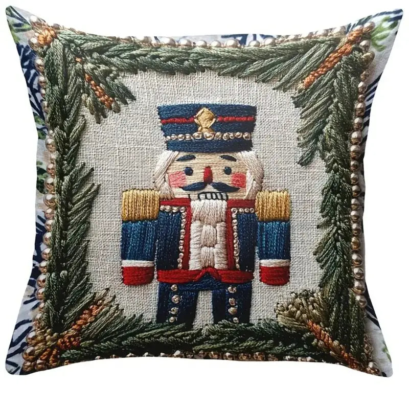Christmas cushion cover with nutcracker design for festive home décor