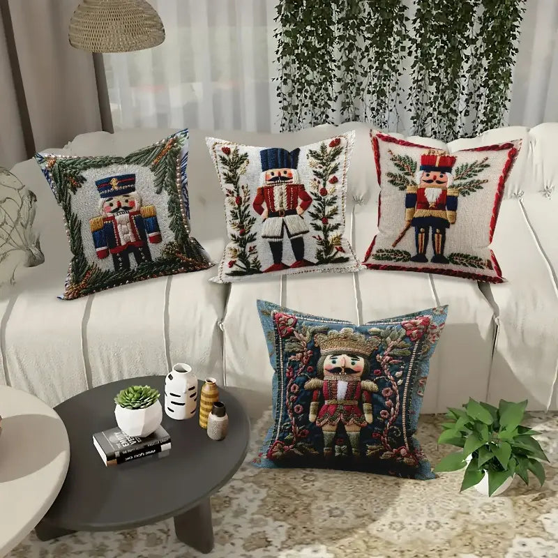 Christmas cushion cover with nutcracker design for festive home décor
