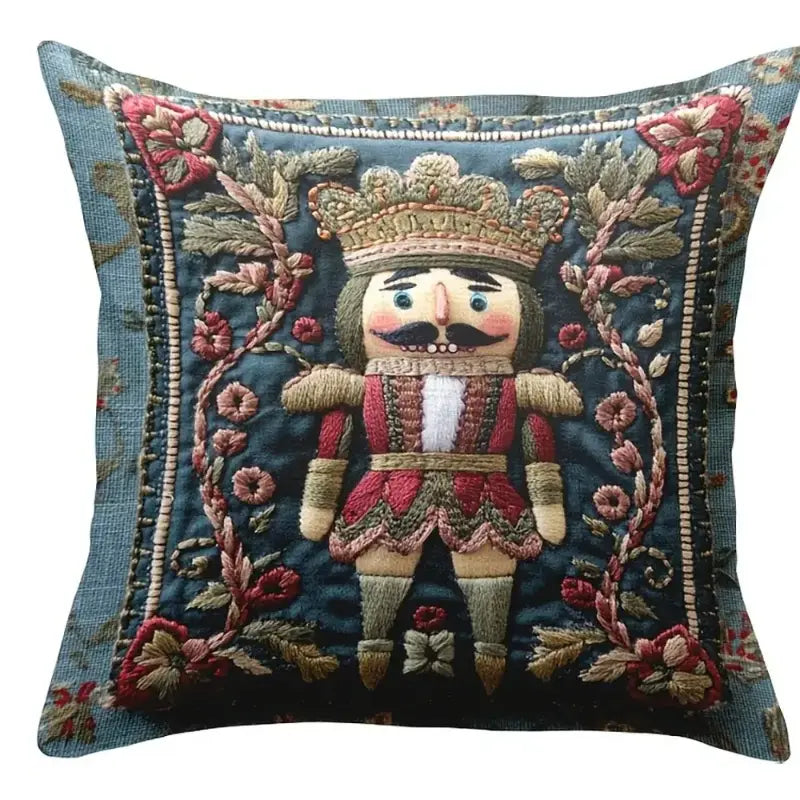 Christmas cushion cover with nutcracker design for festive home décor
