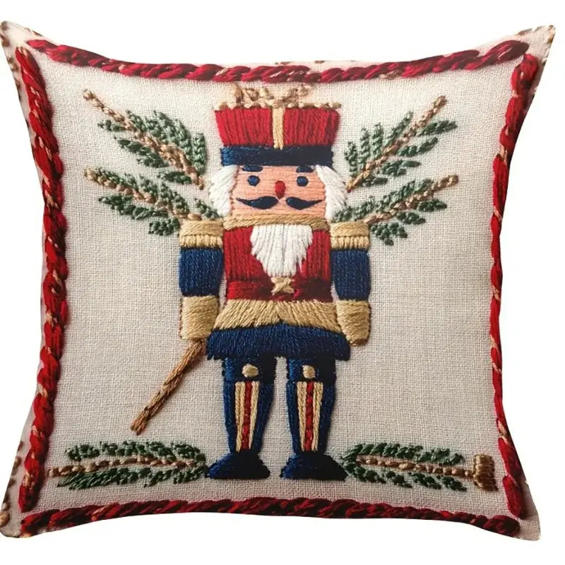 Christmas cushion cover with nutcracker design for festive home décor