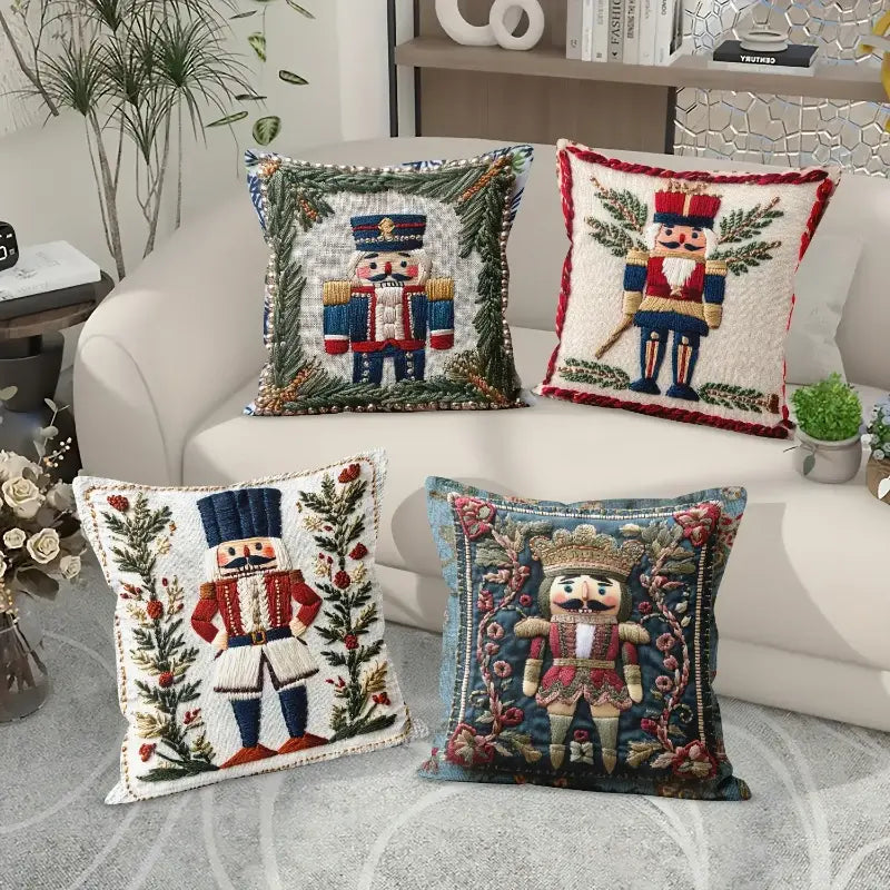 Christmas cushion cover with nutcracker design for festive home décor