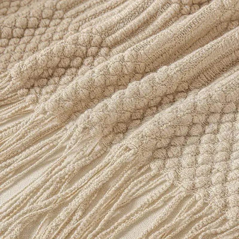 Chunky knit tassel throw blanket for living room and bedroom décor