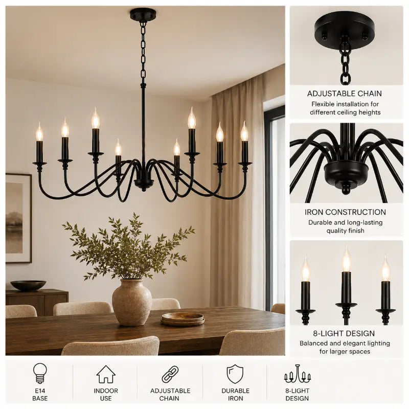 Decorative 8 light iron chandelier for modern interior lighting