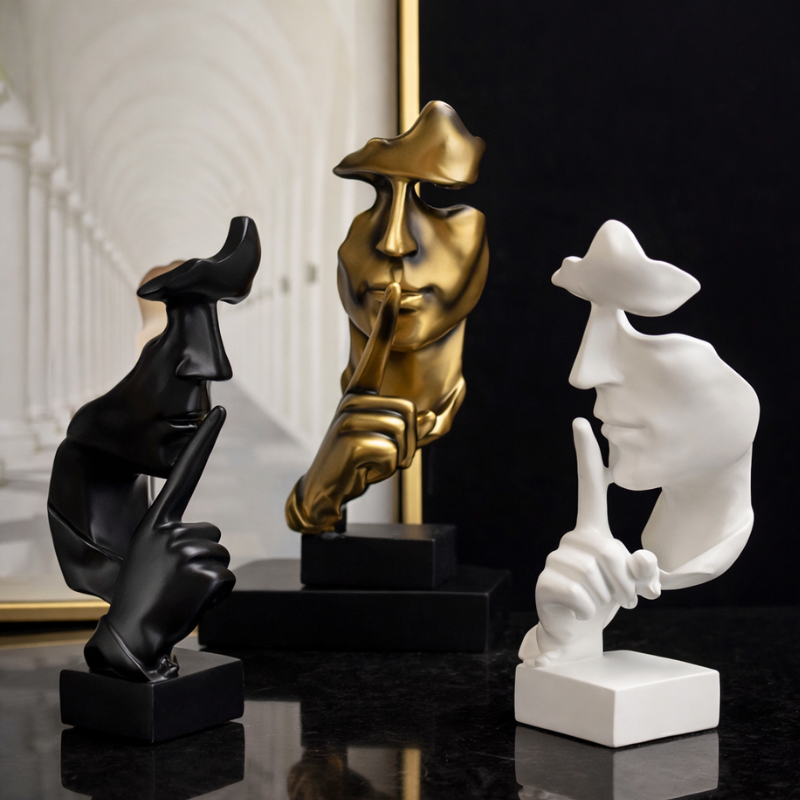 Abstract Thinker Statue – “Silence Is Gold” Modern Decor Sculpture