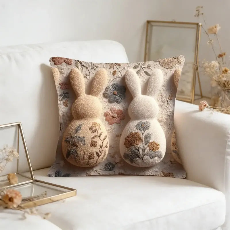 Embroidered Easter bunny cushion cover for seasonal home décor