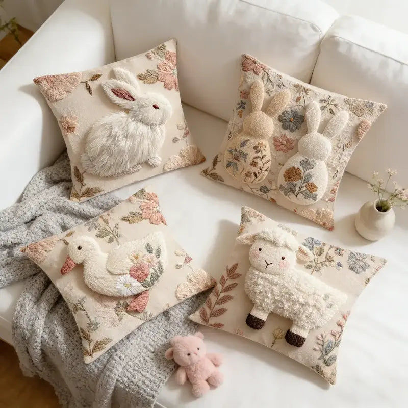 Embroidered Easter bunny cushion cover for seasonal home décor