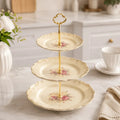 Embossed porcelain tiered serving stand for elegant table presentation
