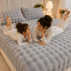 Fluffy plush fitted bed sheet for a warm and comfortable bedroom