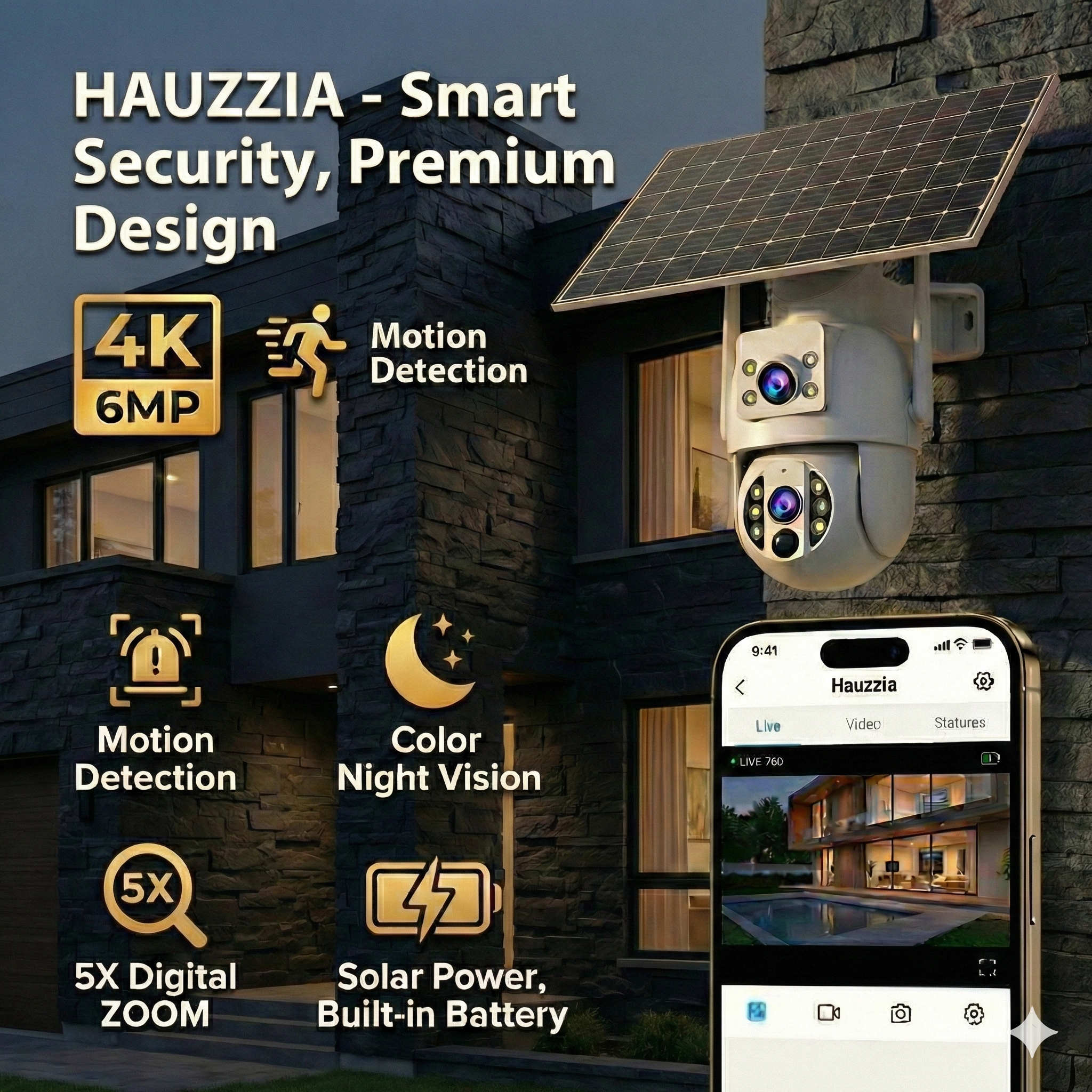 4K Smart Solar Dual-Lens Wi-Fi Camera with Motion Detection and Two-Way Audio