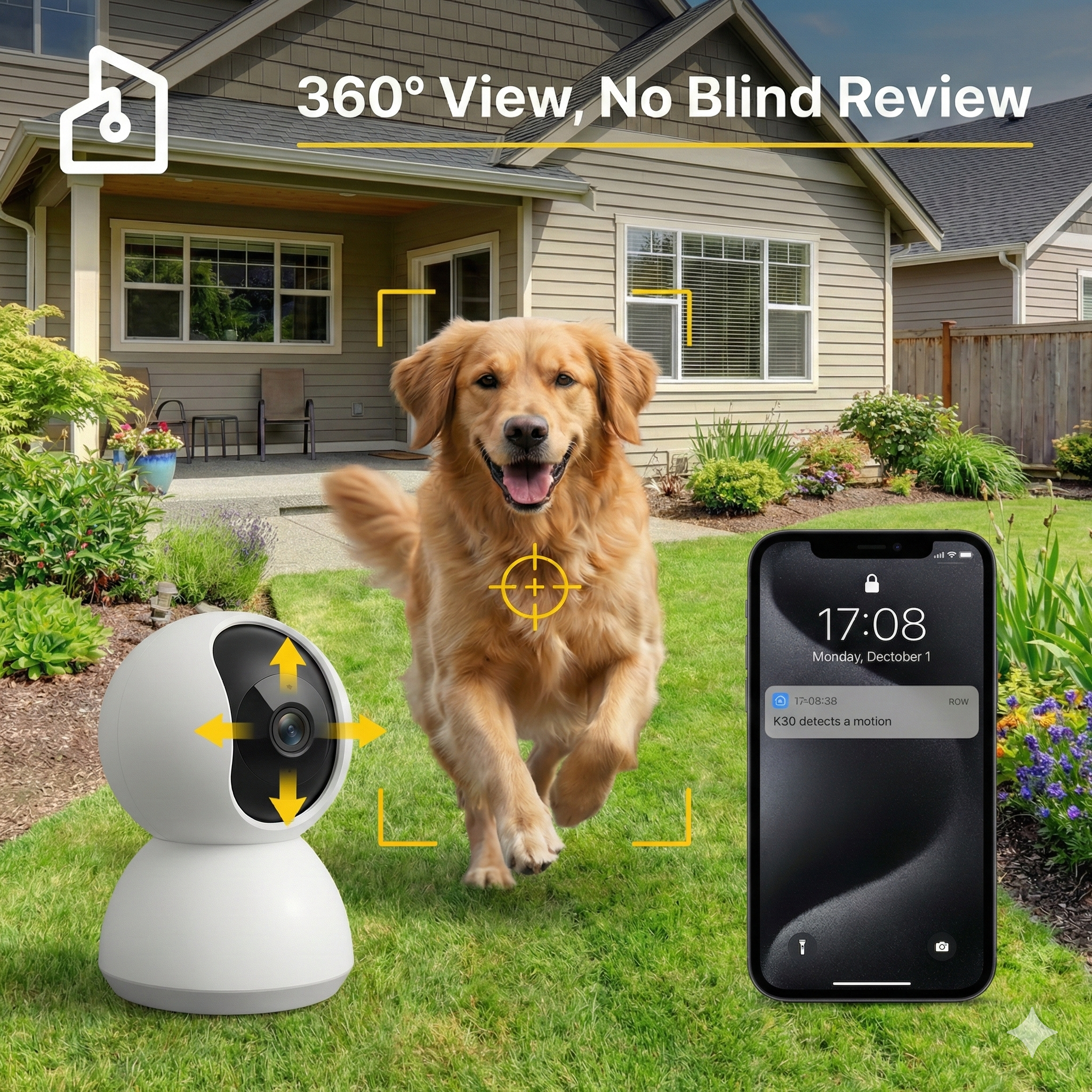 2K Indoor Smart Wi-Fi Camera – 360° Pan/Tilt, Night Vision and Two-Way Audio