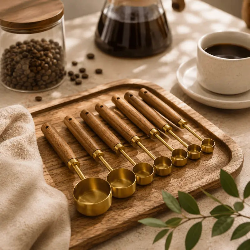 Gold measuring spoon set for elegant cooking and baking preparation