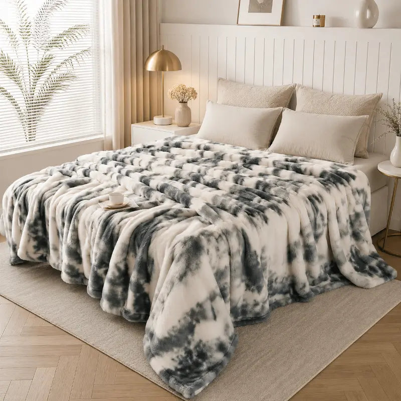 Luxurious faux rabbit fur blanket for living room and bedroom décor