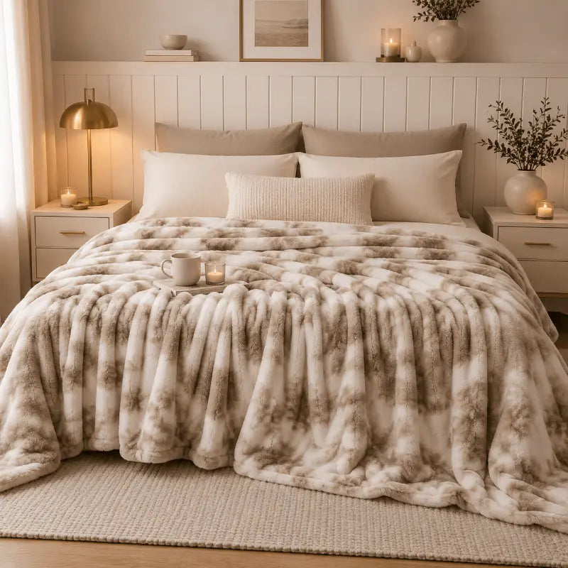Luxurious faux rabbit fur blanket for living room and bedroom décor