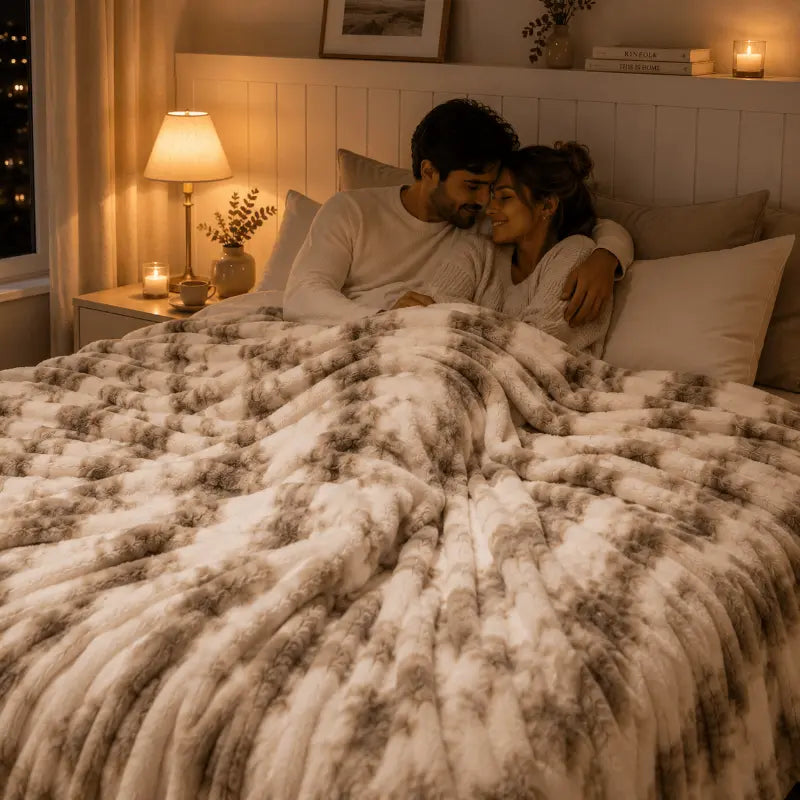 Luxurious faux rabbit fur blanket for living room and bedroom décor